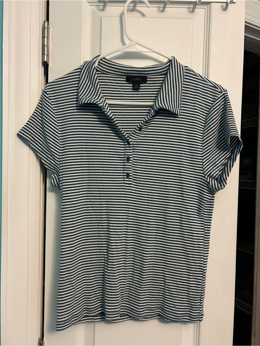 J. Crew Striped Polo Crop Top in Navy and White